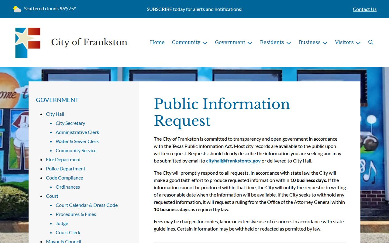 Frankston public information request procedure
