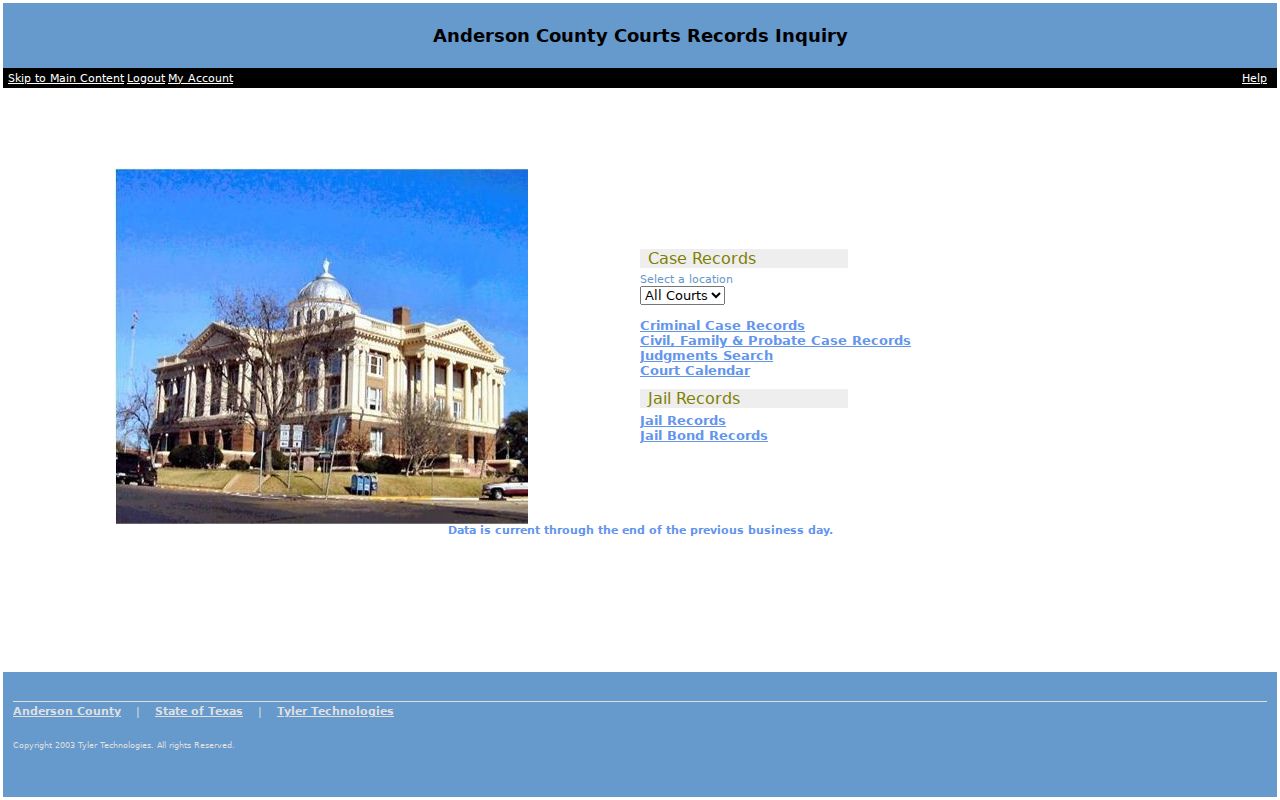 Anderson County court case search fields