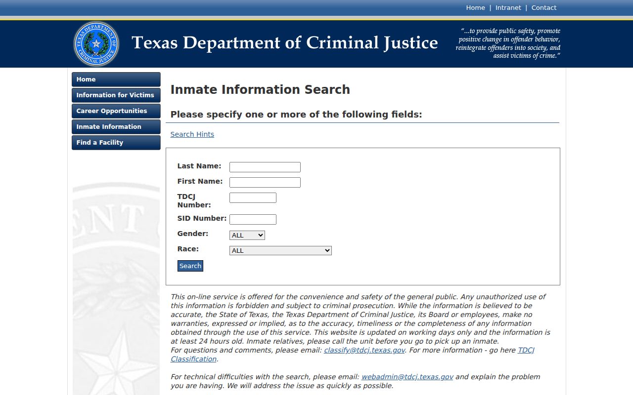 TDCJ inmate locator for Anderson County criminal custody records