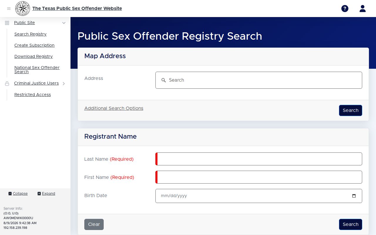Texas sex offender registry Anderson County criminal record search