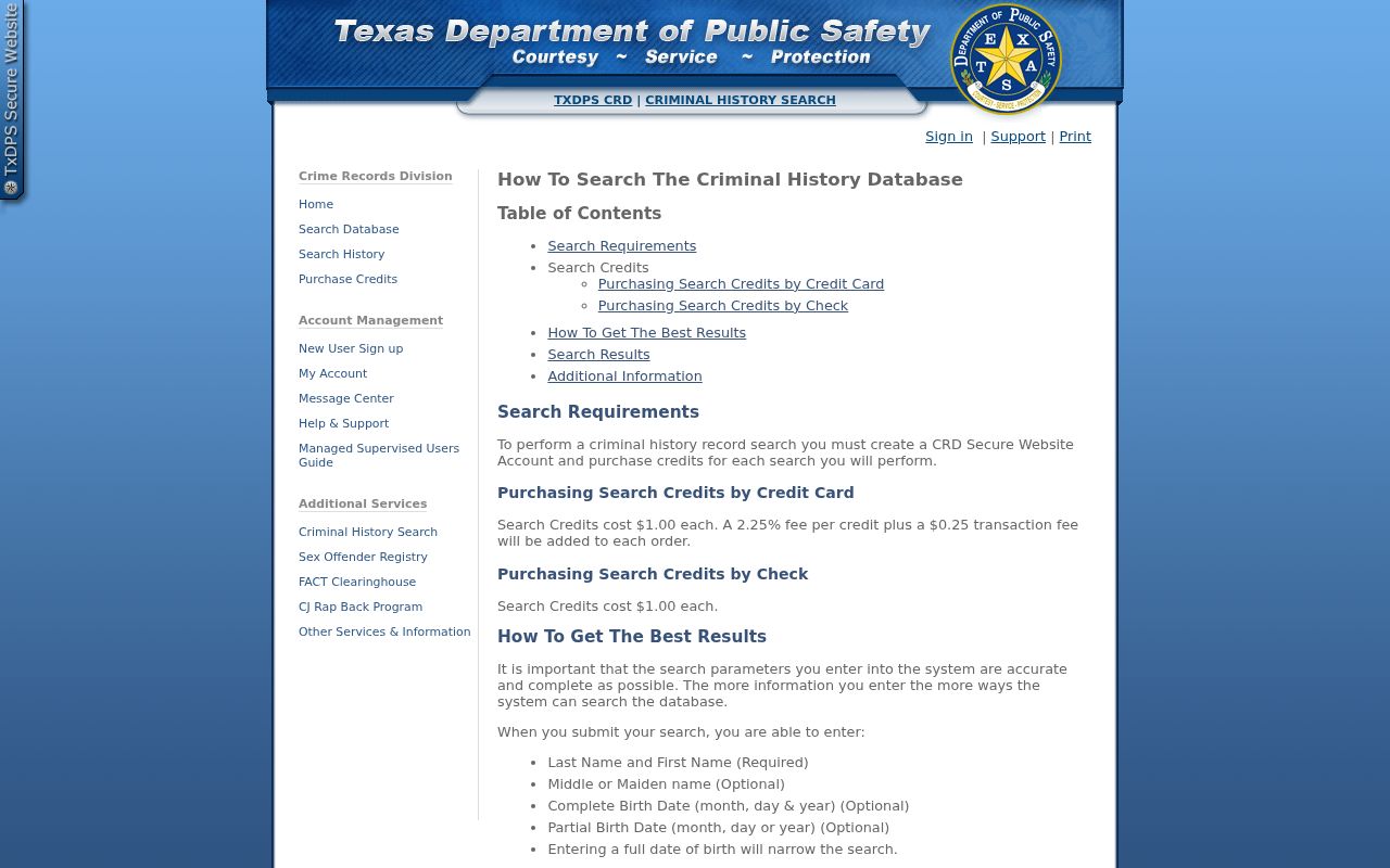 Texas DPS Anderson County criminal history name search information
